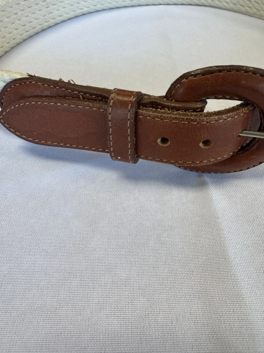 Brighton Cream Woven Belt with Brown Leather Buckle Size 28